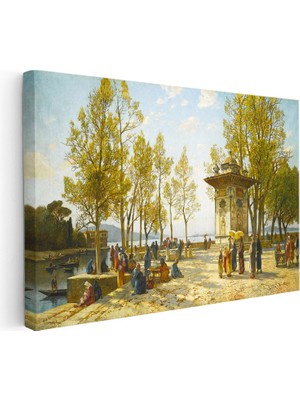 Kanvas Tablo Osmanlı Park Çeşmesi Günlük Yaşam Sahnesi Ev Ofis Duvar Dekoru