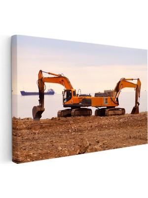 Kanvas Tablo Paletli Ekskavatör Çift Bom Yapısı Iş Makinesi Tablosu Ev Ofis Duvar Dekoru