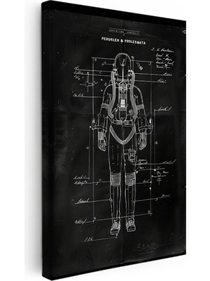 Kanvas Tablo Uzay Giysisi Teknik Çizimi Patent Vintage Tablo Ev Ofis Duvar Dekoru