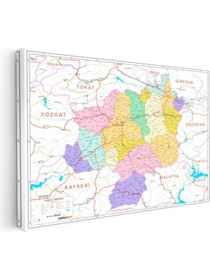 Kanvas Tablo Sivas Siyasi Sınır Harita Tablosu Ev Ofis Duvar Dekoru