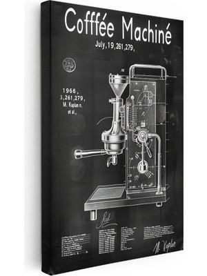 Kanvas Tablo Espresso Kahve Makinesi Patent Çizimi Teknik Vintage Tablo Ev Ofis Duvar Dekoru