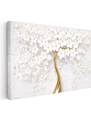 Kanvas Tablo Ince Gövdeli Çiçek Açmış Ağaç Çiçek Tablosu Ev Ofis Duvar Dekoru