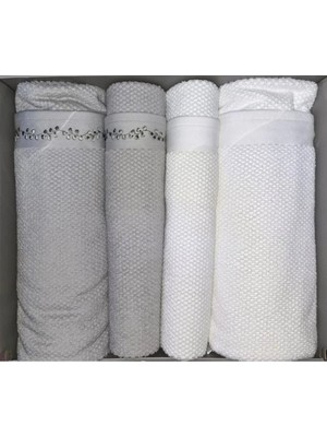 Özdilek Foglıa Gri-Beyaz Best Set (Hamam Takımı) Nakışlı-2