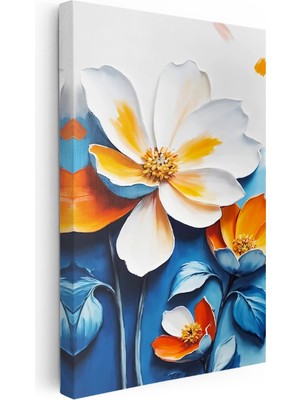 Kanvas Tablo Kabartma Görünümlü Katmanlı Çiçek Çiçek Tablosu Ev Ofis Duvar Dekoru