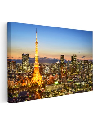 Kanvas Tablo Tokyo Kulesi ve Gökdelenler Şehir Mimari Tablo Ev Ofis Duvar Dekoru