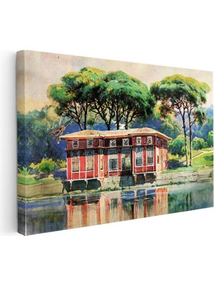 Kanvas Tablo Osmanlı Yalı Köşkü Göl Yansıması Sahnesi Ev Ofis Duvar Dekoru