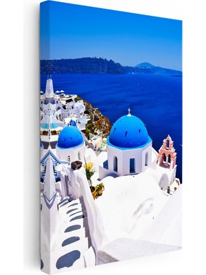 Kanvas Tablo Santorini Mavi Kubbeli Evler Şehir Mimari Tablo Ev Ofis Duvar Dekoru