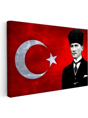 Kanvas Tablo Atatürk Kalpaklı Bayrak Dokusu Atatürk Tablosu Ev Ofis Duvar Dekoru