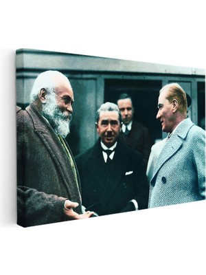 Kanvas Tablo Atatürk Tren Garı Sohbeti Atatürk Tablosu Ev Ofis Duvar Dekoru