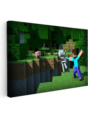 Kanvas Tablo Iskelet Avı Minecraft Tablosu Ev Ofis Salon Duvar Dekoru
