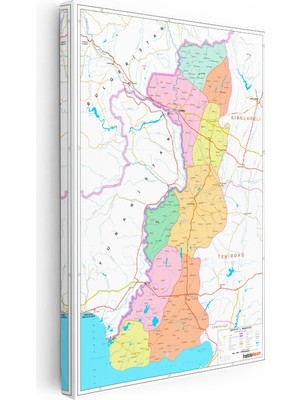 Kanvas Tablo Edirne Renkli Bölge Haritası Harita Tablosu Ev Ofis Duvar Dekoru