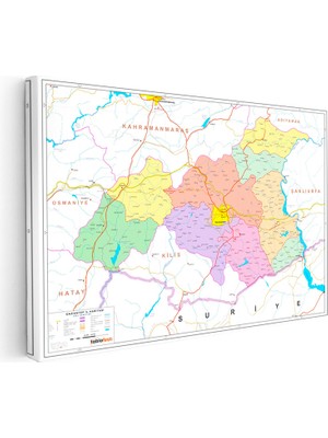 Kanvas Tablo Gaziantep Siyasi Sınır Harita Tablosu Ev Ofis Duvar Dekoru