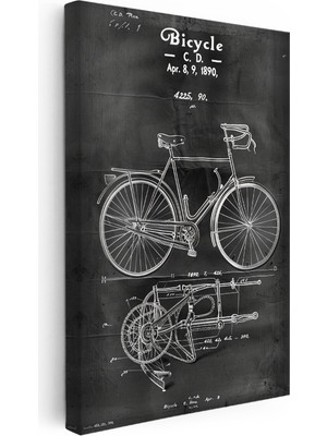 Kanvas Tablo Bisiklet Patent Çizimi Teknik Detaylı Vintage Tablo Ev Ofis Duvar Dekoru