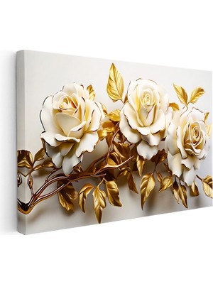 Kanvas Tablo Kabartma Görünümlü Üçlü Güller Çiçek Tablosu Ev Ofis Duvar Dekoru