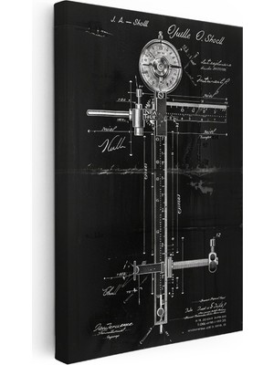 Kanvas Tablo Hassas Ölçüm Mekanizması Patent Çizimi Teknik Vintage Tablo Ev Ofis Duvar Dekoru