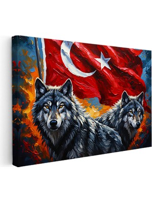 Kanvas Tablo Ay Yıldız Kurt Tablosu Ev Ofis Duvar Dekoru