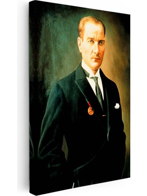 Kanvas Tablo Atatürk Madalyalı Duruş Atatürk Tablosu Ev Ofis Duvar Dekoru