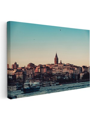 Kanvas Tablo Galata Kulesi ve Gün Batımı Silüeti Şehir Mimari Tablo Ev Ofis Duvar Dekoru