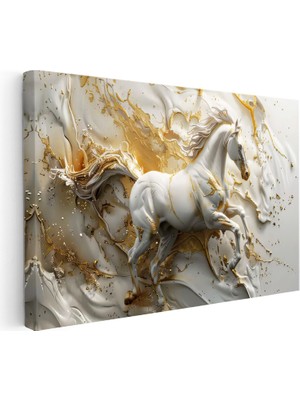 Kanvas Tablo Sıvı Altın Görünümlü At Tablosu Ev Ofis Duvar Dekoru