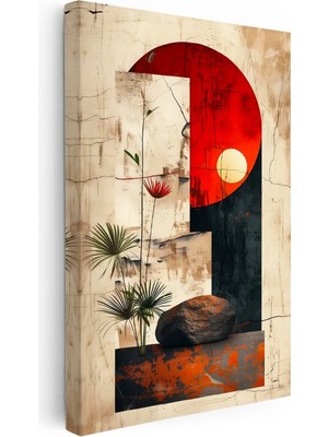 Kanvas Tablo Denge Taşı ve Bitki Zen Soyut Tablo Ev Ofis Duvar Dekoru