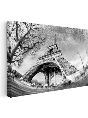 Kanvas Tablo Eyfel Kulesi Altından Gökyüzü Şehir Mimari Tablo Ev Ofis Duvar Dekoru