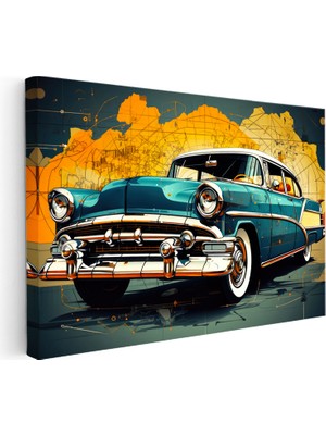Kanvas Tablo Klasik Sedan Harita Tasarım Klasik Araba Tablosu Ev Ofis Duvar Dekoru