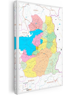 Kanvas Tablo Van Mülki Idare Sınırları Harita Tablosu Ev Ofis Duvar Dekoru