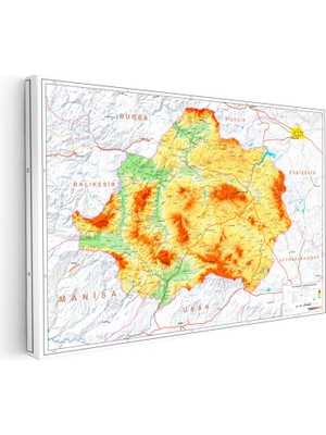 Kanvas Tablo Kütahya Doğal Oluşum Harita Tablosu Ev Ofis Duvar Dekoru