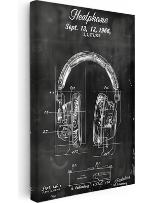 Kanvas Tablo Kulaklık Patent Çizimi Teknik Illüstrasyon Vintage Tablo Ev Ofis Duvar Dekoru