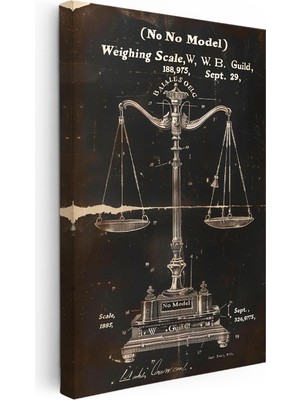 Kanvas Tablo Denge Terazisi Patent Çizimi Teknik Vintage Tablo Duvar Dekoru