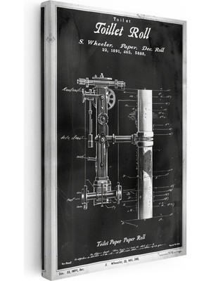 Kanvas Tablo Tuvalet Kağıdı Mekanizması Patent Teknik Vintage Tablo Ev Ofis Duvar Dekoru