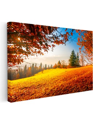 Kanvas Tablo Güneş Işığı ve Sonbahar Tepesi Manzara Tablosu Ev Ofis Duvar Dekoru