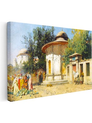 Kanvas Tablo Osmanlı Çeşme Meydanı Sahnesi Osmanlı Tablosu Ev Ofis Duvar Dekoru