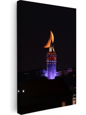 Kanvas Tablo Galata Kulesi Tepesinde Hilal Şehir Mimari Tablo Ev Ofis Duvar Dekoru