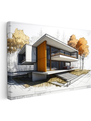 Kanvas Tablo Doğa Içinde Modern Konut Projesi Mimar Tablosu Ev Ofis Duvar Dekoru