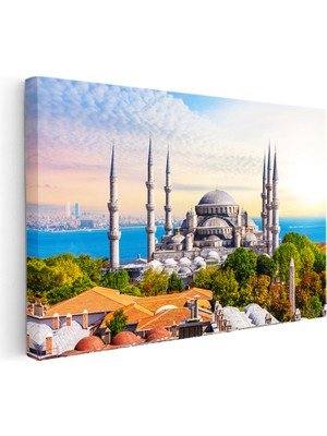 Kanvas Tablo Sultanahmet Camii ve Ağaçlar Şehir Mimari Tablo Ev Ofis Duvar Dekoru