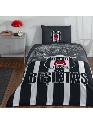 Taç Lisanslı Beşiktaş Şanlı Kartal Gece Işıltısı Pamuklu Tek Kişilik Nevresim Takımı