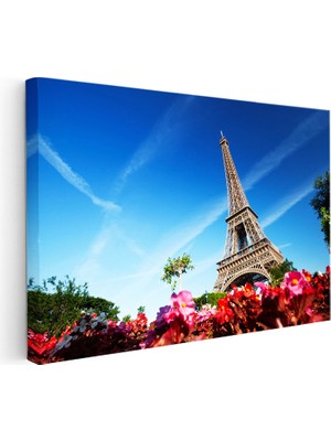 Kanvas Tablo Eyfel Kulesi Altı Çiçek Bahçesi Şehir Mimari Tablo Ev Ofis Duvar Dekoru
