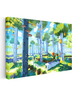 Kanvas Tablo Orman Biyomunda Keşif Minecraft Tablosu Ev Ofis Salon Duvar Dekoru