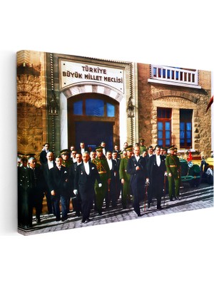 Kanvas Tablo Atatürk ve Heyet Meclis Çıkışı Atatürk Tablosu Ev Ofis Duvar Dekoru