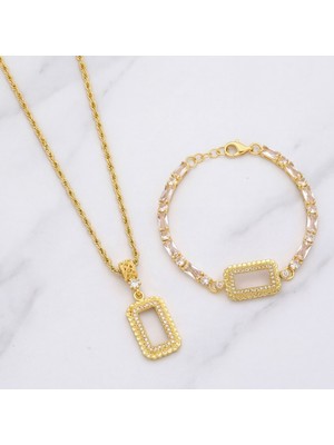 Ferizz Altın Kaplama Gram Çerçeve Kolye Ucu ve Gram Çerçeve Taşlı Bileklik Kombini BND-150