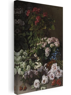 Kanvas Tablo Claude Monet Sepetli Çiçekler Canlı Renkler Ressam Tablosu Ev Ofis Dekoru