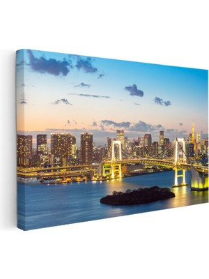 Kanvas Tablo Tokyo Rainbow Köprüsü Akşam Şehir Mimari Tablo Ev Ofis Duvar Dekoru