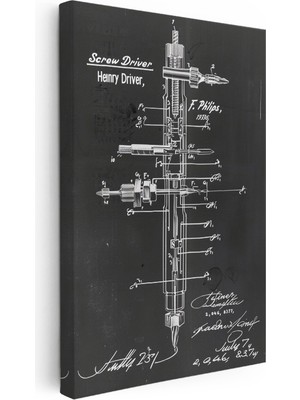 Kanvas Tablo Tornavida Iç Mekanizma Patent Teknik Vintage Tablo Ev Ofis Duvar Dekoru