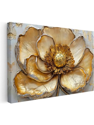 Kanvas Tablo Kabartma Görünümlü Dev Altın Çiçek Çiçek Tablosu Ev Ofis Duvar Dekoru