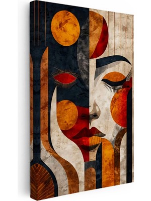 Kanvas Tablo Geometrik Yüz Kompozisyonu Modern Sanat Tablosu Ev Ofis Duvar Dekoru