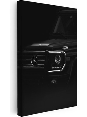Kanvas Tablo Siyah Mercedes G Serisi Ön Far ve Izgara Mercedes Tablosu Ev Ofis Duvar Dekoru