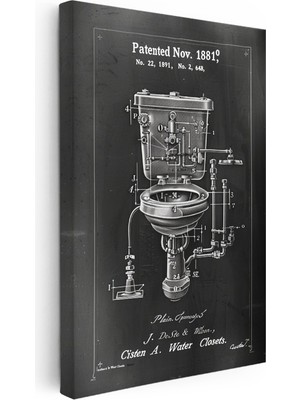 Kanvas Tablo Antik Tuvalet Mekanizması Patent Çizimi Teknik Vintage Tablo Duvar Dekoru