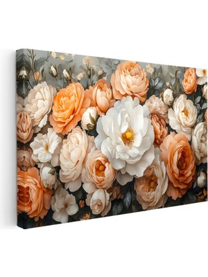 Kanvas Tablo Sık Yapraklı Katmerli Güller Çiçek Tablosu Ev Ofis Duvar Dekoru