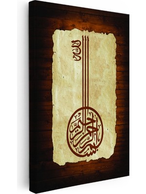 Kanvas Tablo Anahtar Formunda Besmele Yazısı Dini Islami Tablo Ev Ofis Duvar Dekoru